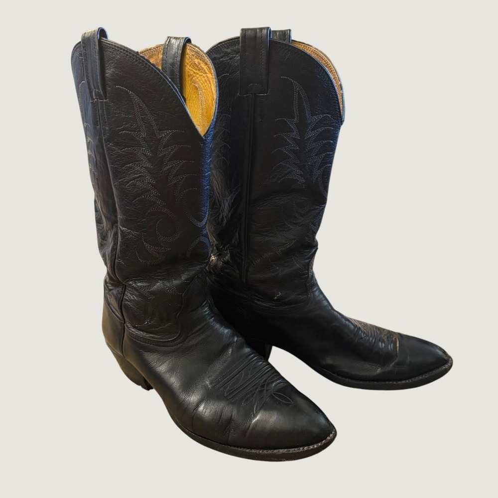 Nocona Cowboy Boots 9.5 D Western Leather Pointed Toe Black Vintage USA Made